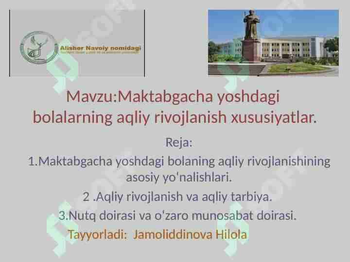 Maktabgacha yoshdagi bolalarning aqliy rivojlanish xususiyatlari