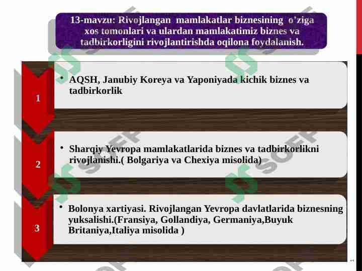 RIVOJLANGAN MAMLAKATLAR BIZNESINING O'ZIGA XOS TOMONLARI VA ULARDAN MAMLAKATIMIZ BIZNES VA TADBIRKORLIGINI RIVOJLANTIRISHDA OQILONA FOYDALANISH