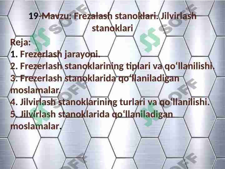 Frezalash stanoklari. Jilvirlash stanoklari 1