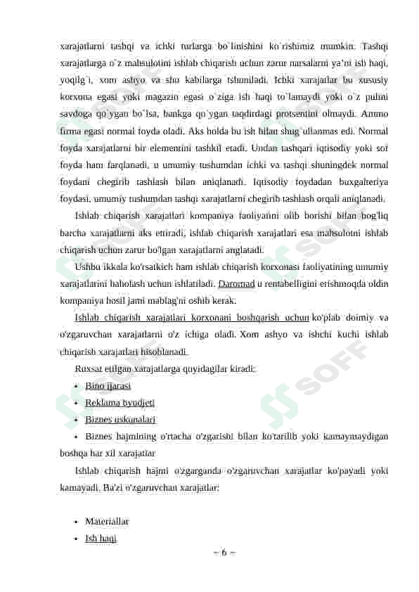 Ishlab chiqarish xarajatlari va ularni kamaytirish yo'llari 6