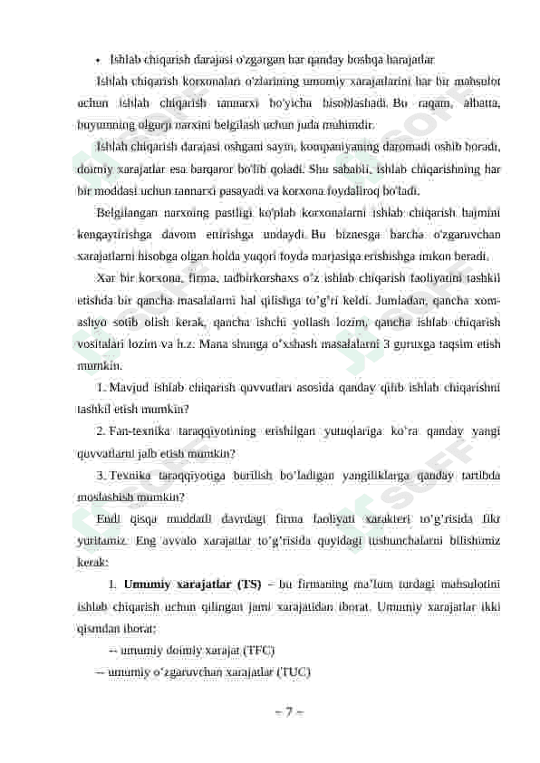 Ishlab chiqarish xarajatlari va ularni kamaytirish yo'llari 7