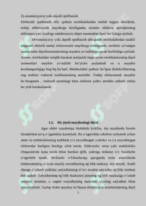 Bir jinsli tashqi maydondagi dipol.Nuqtaviy zaryad va dipolning potensiali 5