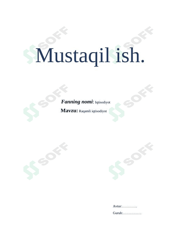 Raqamli iqtisodiyot. 1