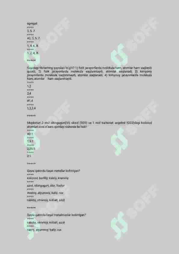 kimyo fanidan 300 talik test javoblari bilan 8