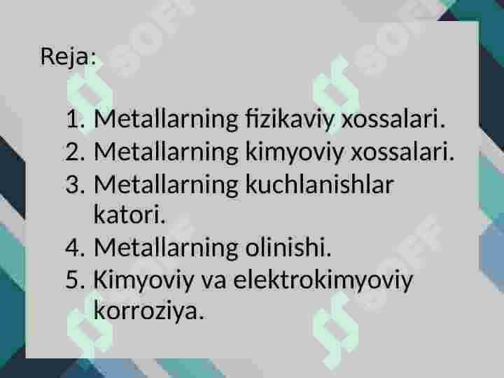 MЕTАLLАRNING UMUMIY XOSSALARI 2