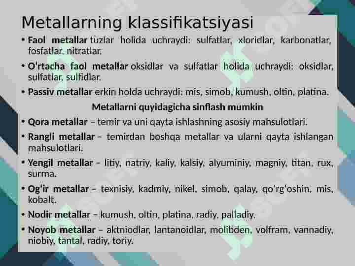 MЕTАLLАRNING UMUMIY XOSSALARI 6