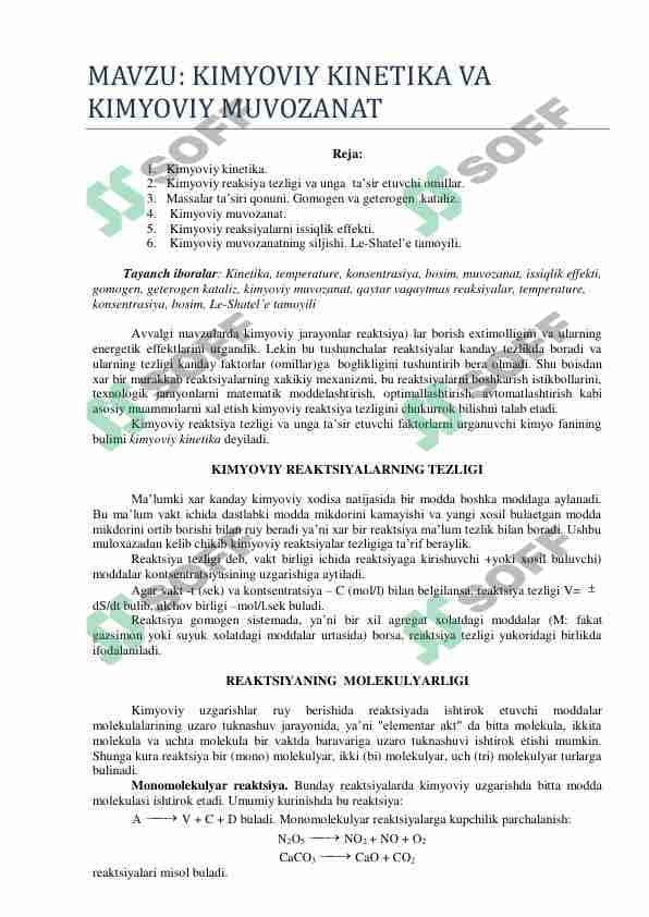 KIMYOVIY KINETIKA VA KIMYOVIY MUVOZANAT 1