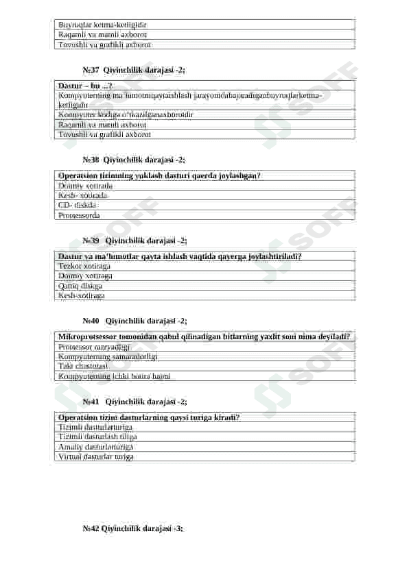 "Kompyuter arxitekturasi" fanidan testlar (uzbek tilida) 7