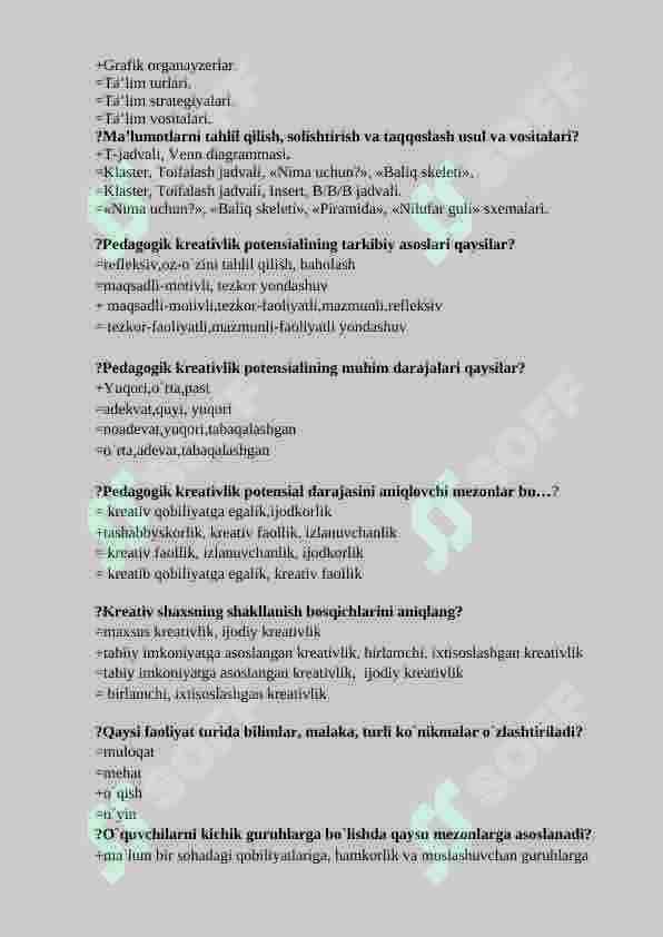 CREATIVE Pedagogika fanidan test savol-javoblari 8