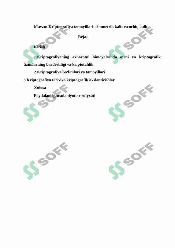 Kriptografiya tamoyillari: simmetrik kalit va ochiq kalit 1