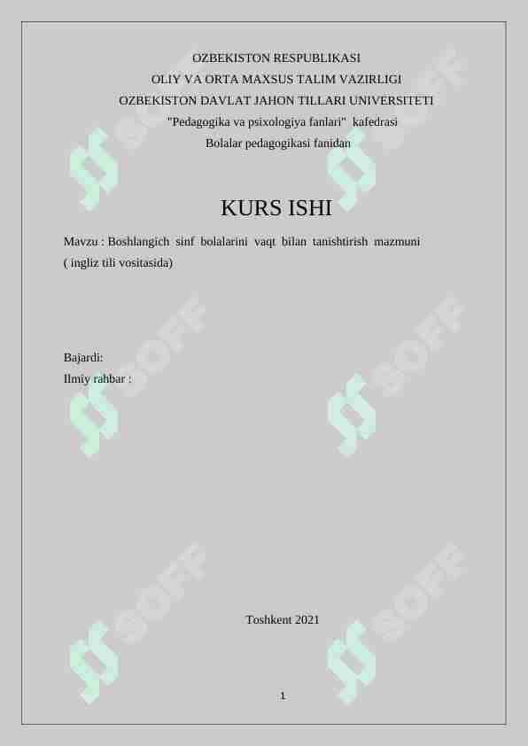Boshlangich sinf bolalarini vaqt bilan tanishtirish mazmuni ( ingliz tili vositasida)