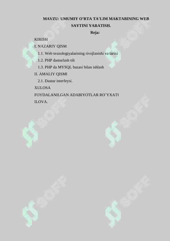 UMUMIY O’RTA TA’LIM MAKTABINING WEB SAYTINI YARATISH