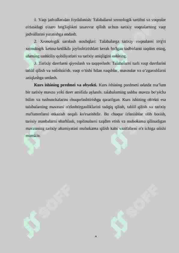 TARIX DARSLARIDA XRONOLOGIK KO’NIKMALARNING NAZARIY METODOLOGIK ASOSLARI mavzusida kurs ishi 4