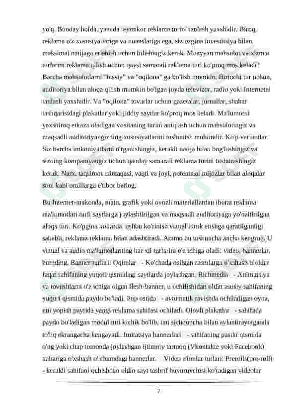 Korxonada marketing xizmati va uning tashkil qilinishi 7