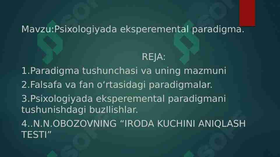 psixologiyada eksperimental paradigma