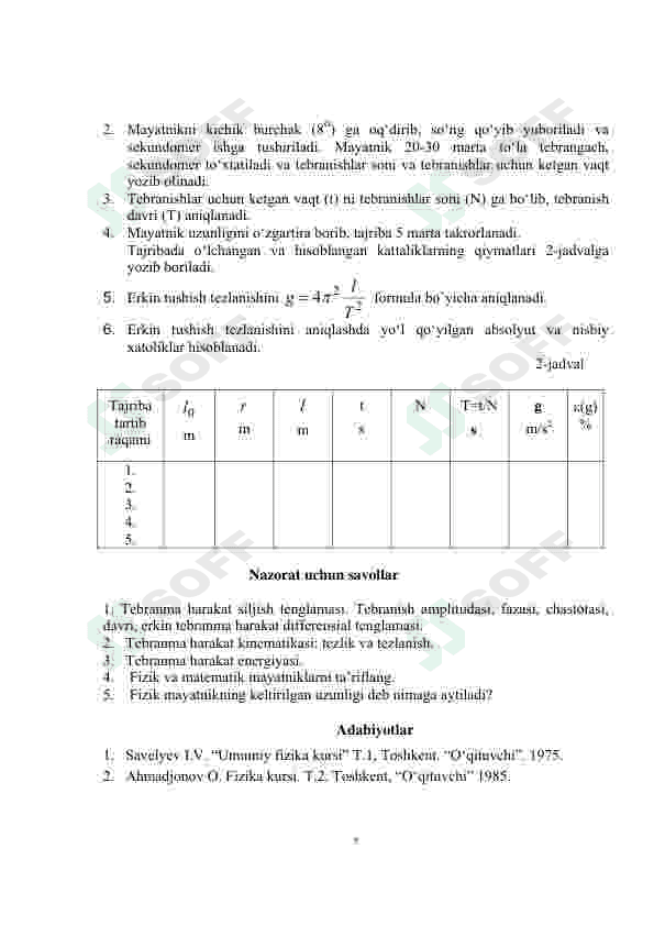FIZIKA FANIDAN LABARATORIYA ISHLARI VA USLUBIY K'ORSATMALAR (2-qism) 7