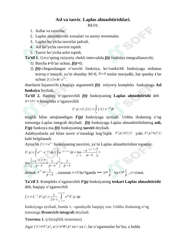 Laplas almashtirishlari 1