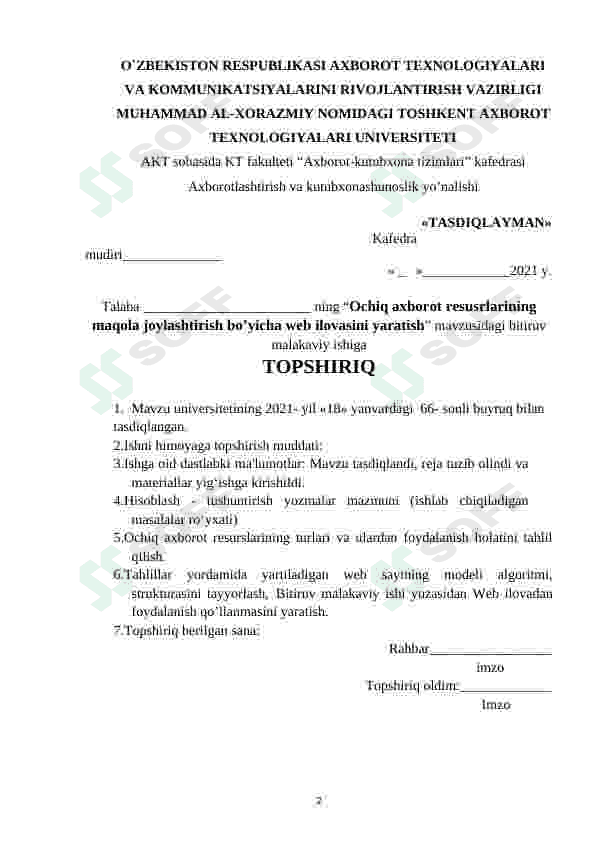 Ochiq axborot resusrlarining maqola joylashtirish bo’yicha web ilovasini yaratish 2