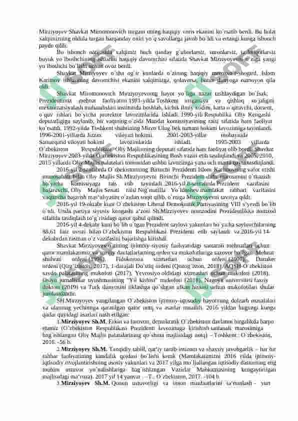 O‘zbekiston Respublikasi Prezidenti SH.M.Mirziyoyev yangi O‘zbekistonning novator rahbari  sifatida. 3