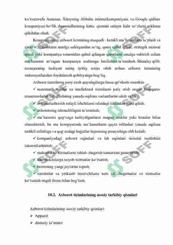 AXBOROT TIZIMLARINING TUSHUNCHASI VA TARKIBIY  QISMLARI 6