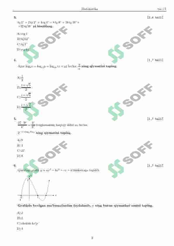 DTM MATEMATIKA TUSHGAN TESTLAR 3