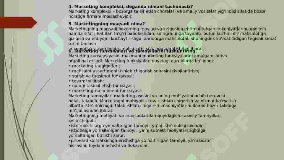 Marketing. Savollar va javoblar! 2