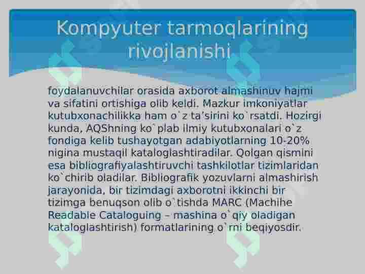 Kutubxonalarda MARK  formatlarining yaratilishi tarixi. MARK 21 yangi asr formati 3