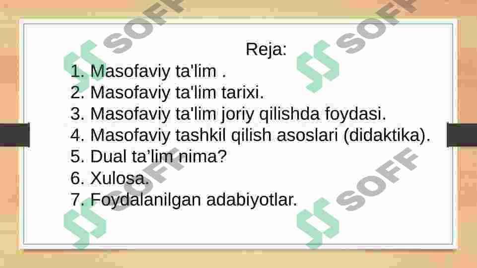 Masofaviy ta‘lim. Dual ta‘lim. 2