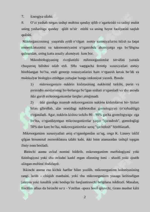 Mikroorganizmlarning klassifikatsiyasi 2
