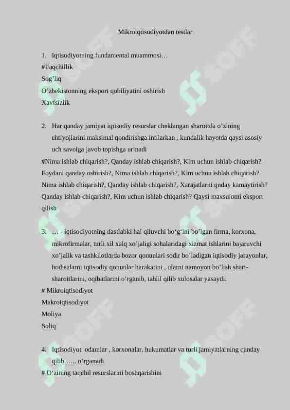makroiqtisodiyot 100 talik test javoblari bilan