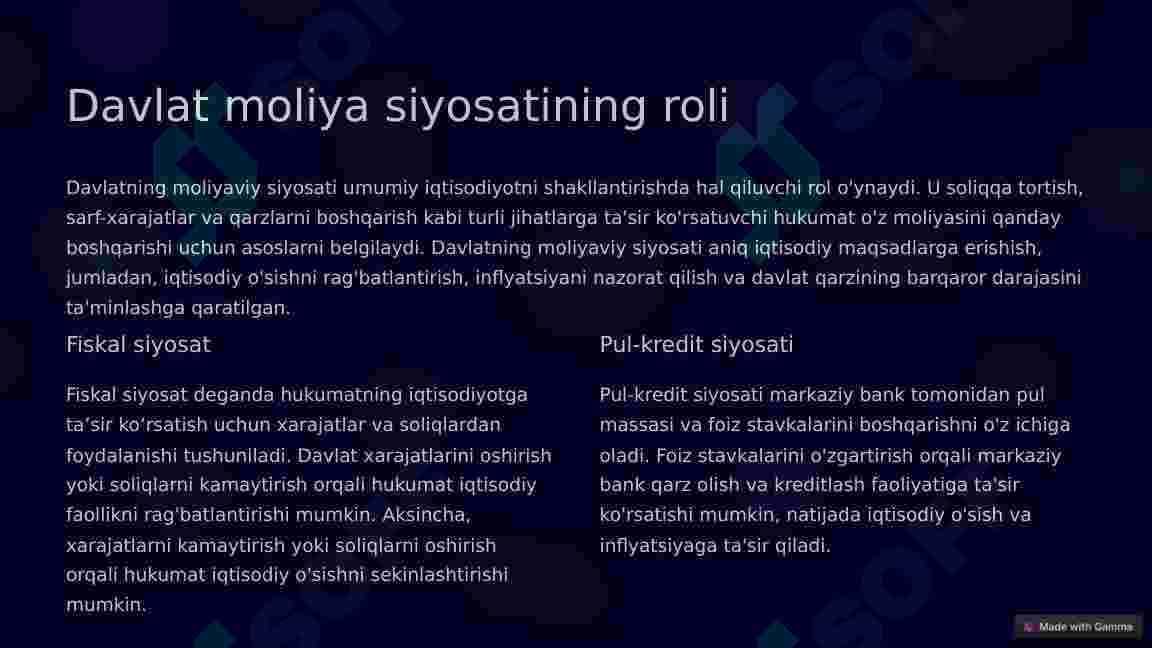 .Moliyaviy siyosatning mazmuni va tamoyillari. 8