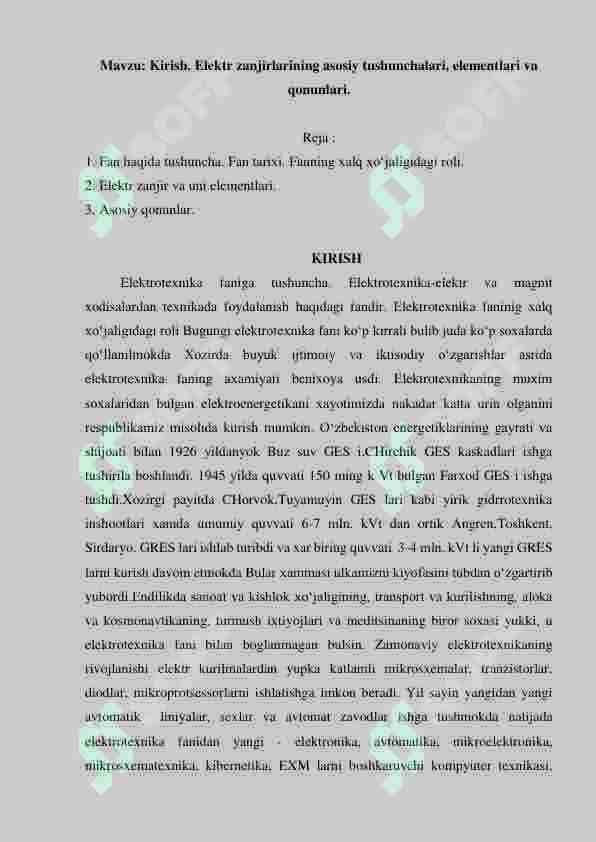 Elektrzanjirlarining asosiy tushunchalari, elementlariva qonunlari. 2