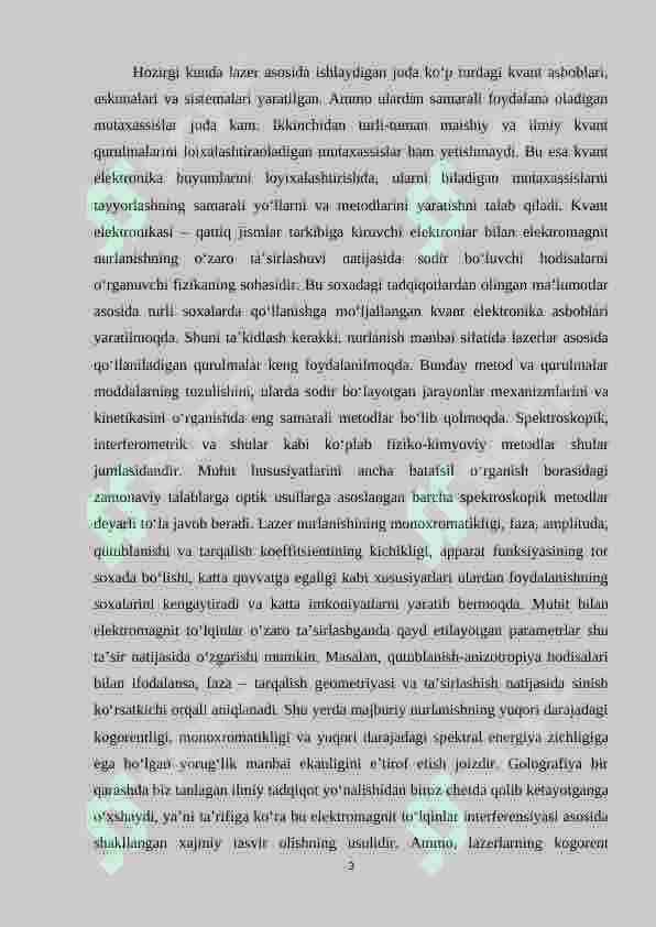 Elektron damlash sistemasiga asoslangan yarimo`tkazgich lazerlar 3