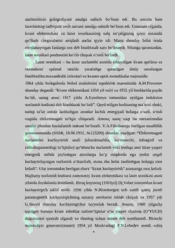 Elektron damlash sistemasiga asoslangan yarimo`tkazgich lazerlar 4