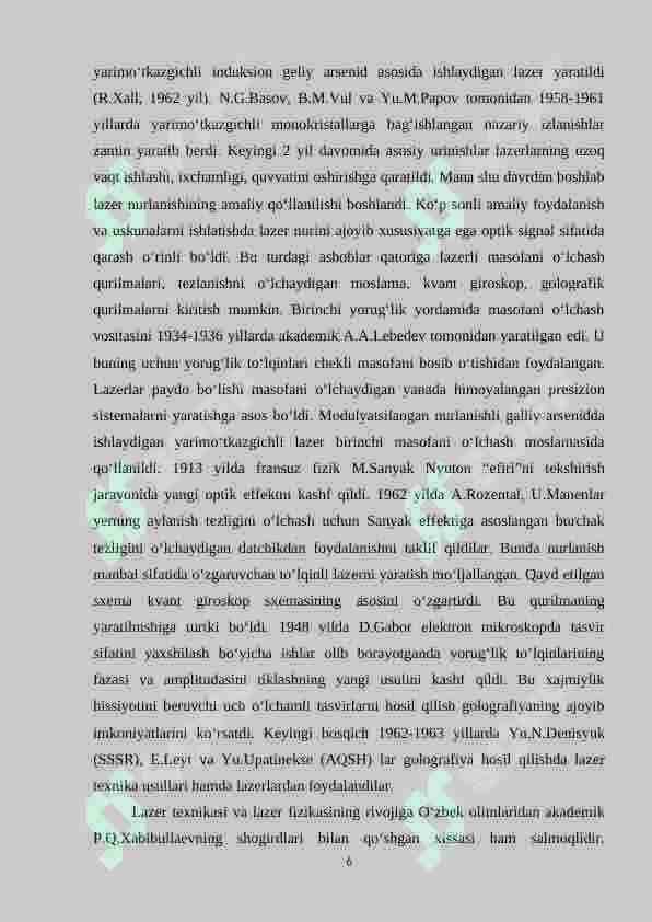 Elektron damlash sistemasiga asoslangan yarimo`tkazgich lazerlar 6