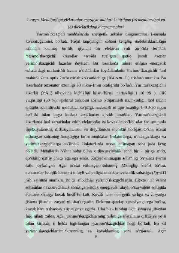 Elektron damlash sistemasiga asoslangan yarimo`tkazgich lazerlar 8