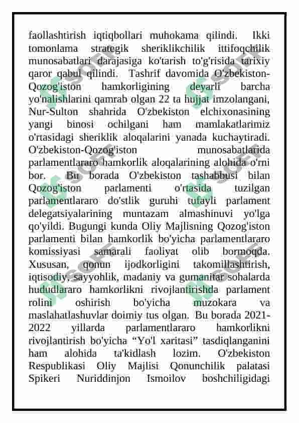 Oʻzbekistonning Qozogʻiston bilan hamkorligi 4