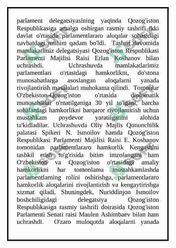 Oʻzbekistonning Qozogʻiston bilan hamkorligi 5