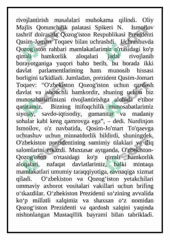 Oʻzbekistonning Qozogʻiston bilan hamkorligi 6