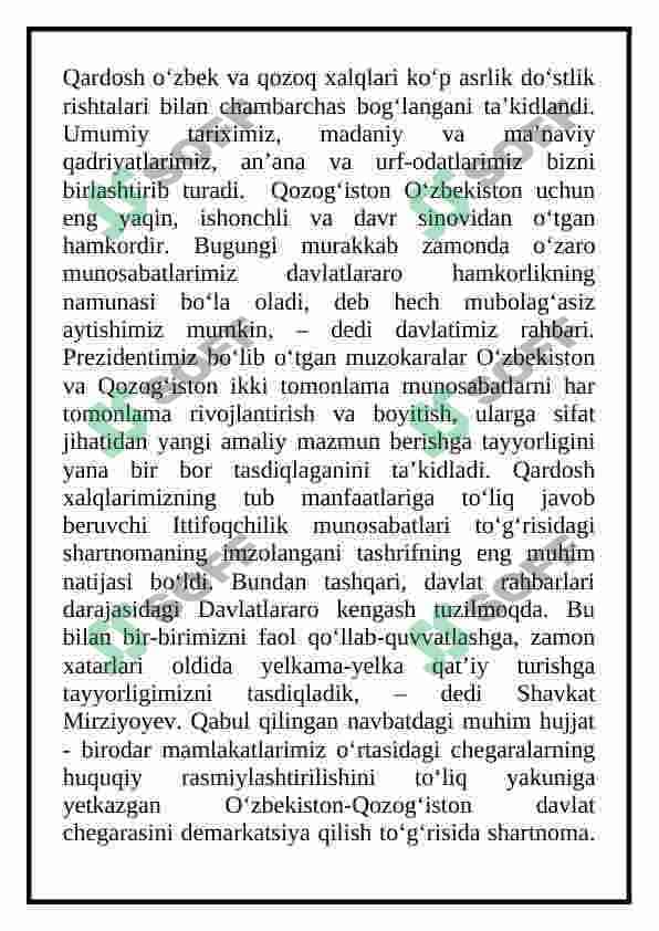 Oʻzbekistonning Qozogʻiston bilan hamkorligi 7