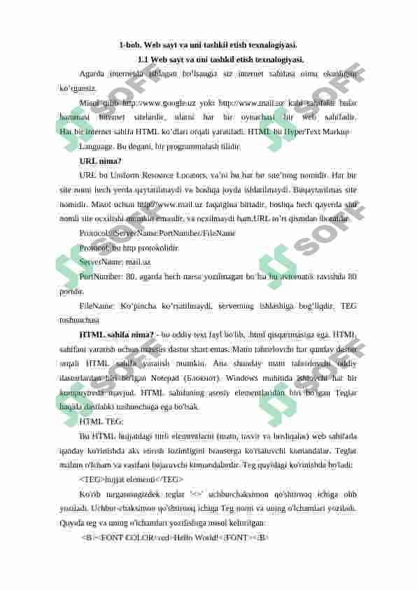 Web saytlarning qo’llanilishi, tuzlishi, parametrlari 6