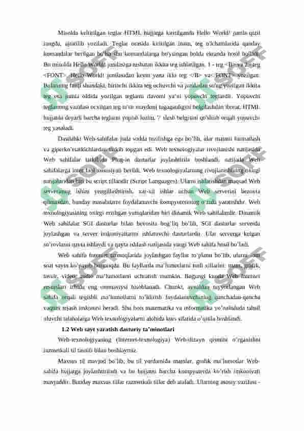 Web saytlarning qo’llanilishi, tuzlishi, parametrlari 7