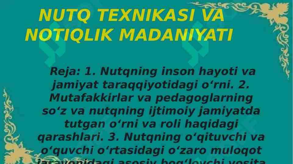Nutq texnikasi va notiqlik madaniyati