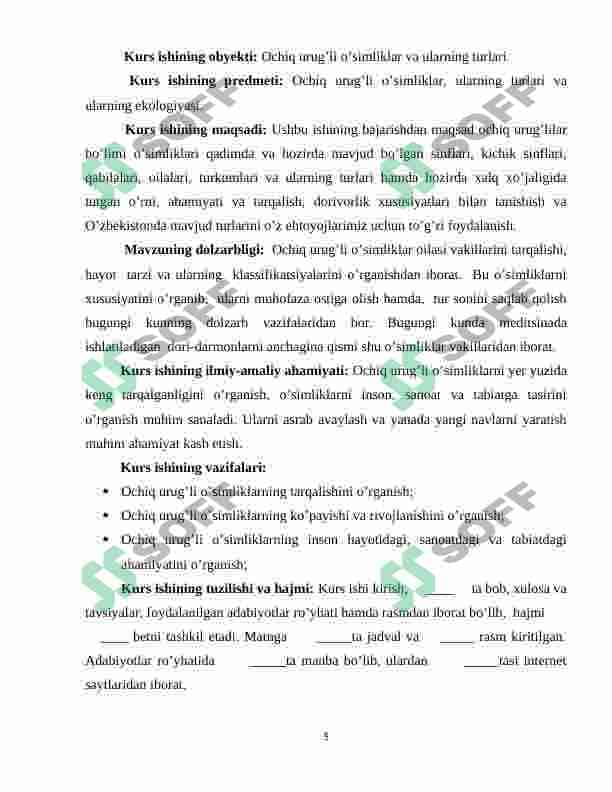 OCHIQ URUG’LILAR BO’LIMI 5