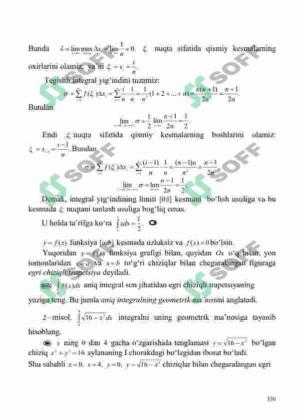 Aniq integralning ta’rifi, geometrik ma’nosi va xossalari. Aniq integralni hisoblash 2
