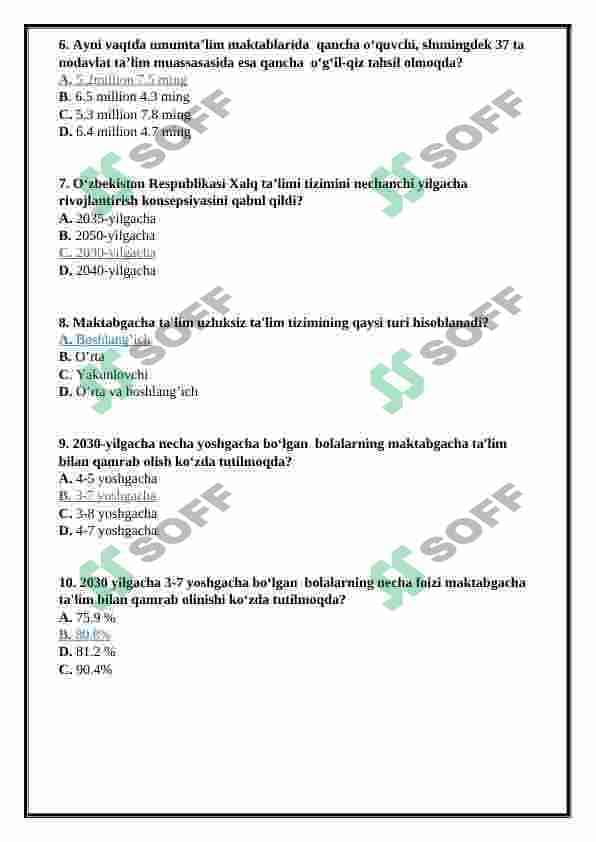 "Maktabgacha ta’lim tizimi" mavzusida tuzilgan test 2