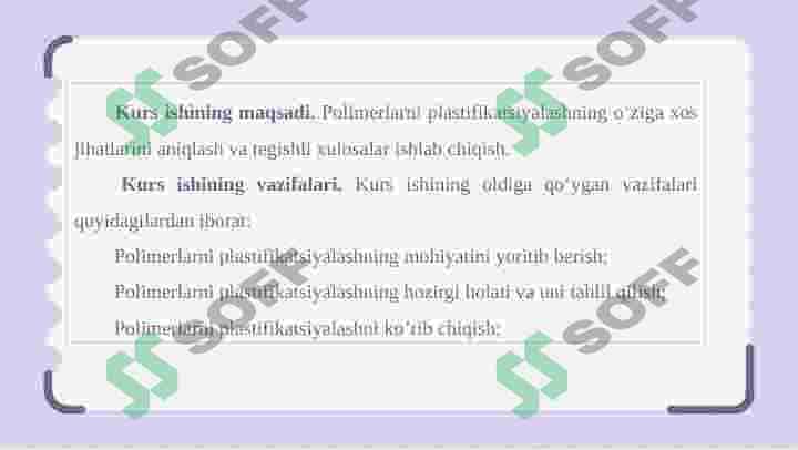 POLIMERLARNI PLASTIFIKATSIYALASH  POLIMERLAR KIMYOSI fanidan 5