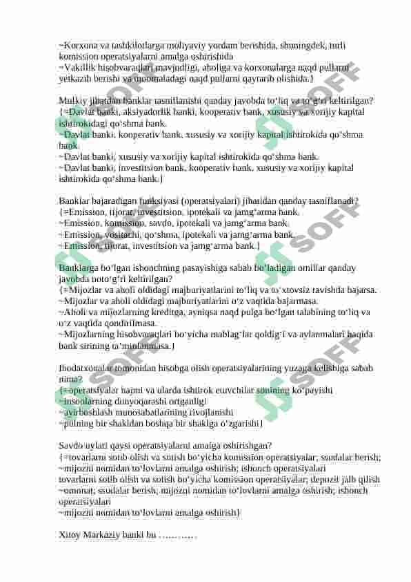 Pul va banklar fanidan testlar 2