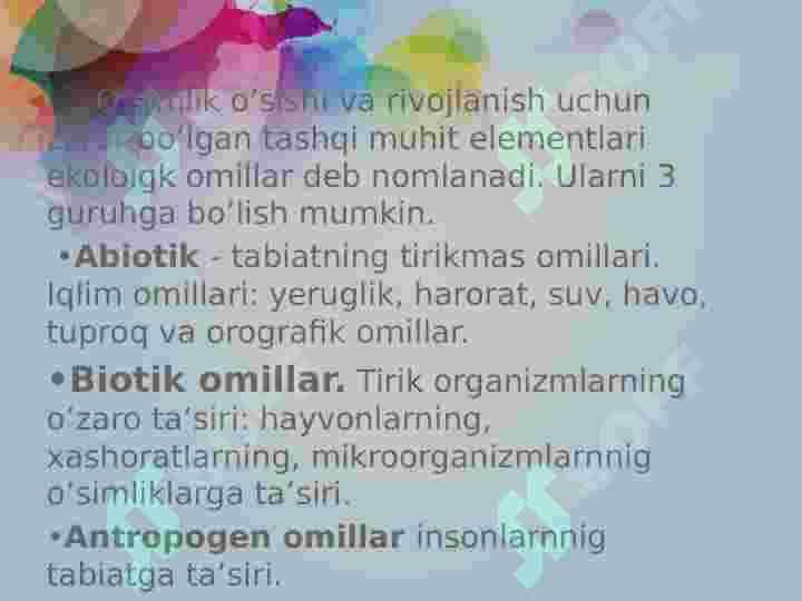 O'simliklarning biosferadagi va inson hayotidagi ahamiyati 7