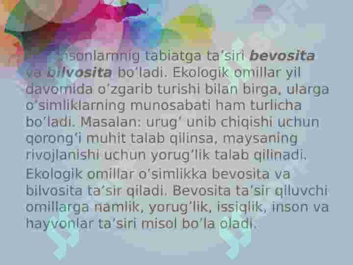 O'simliklarning biosferadagi va inson hayotidagi ahamiyati 8